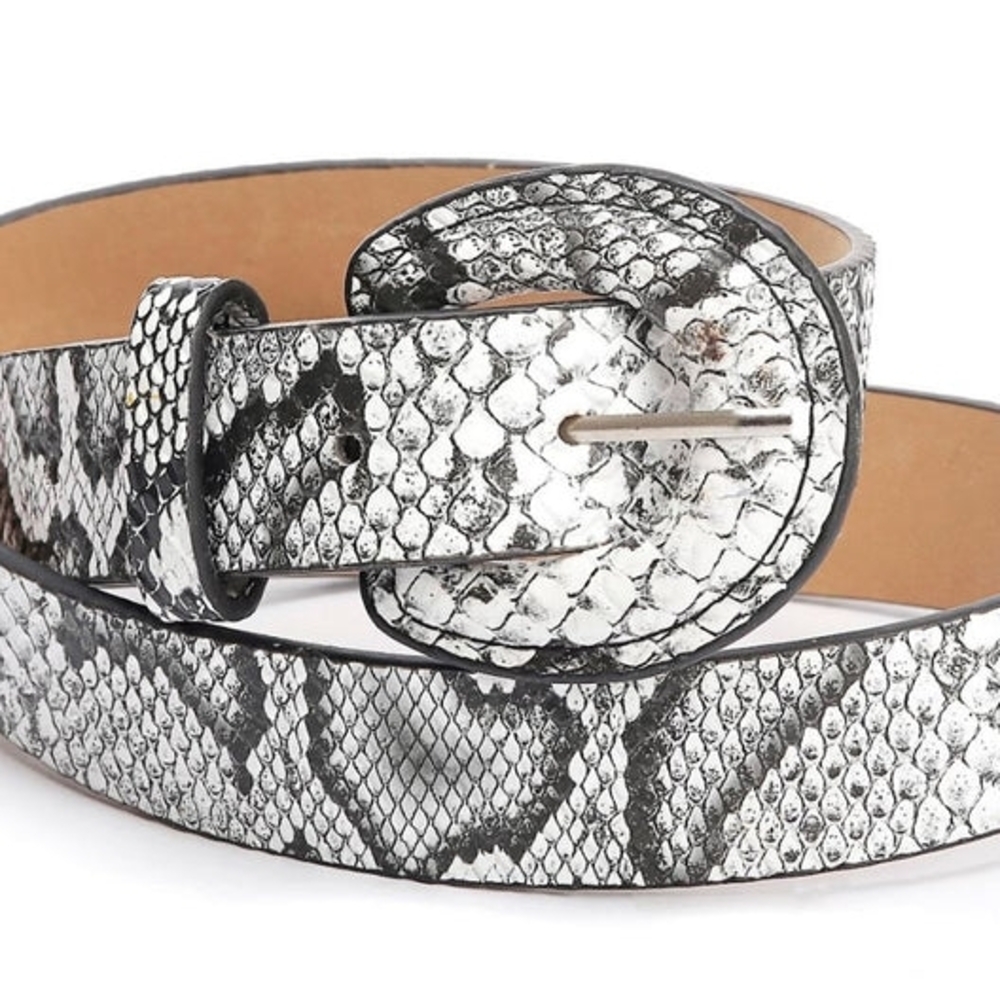 Snakeskin Pattern Belt with Round Buckle